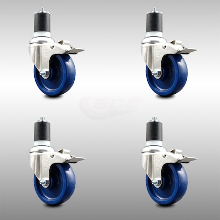 Service Caster 4 Inch 316SS Solid Poly Swivel 1-3/4 Inch Expanding Stem Caster Set Lock Brake SCC-SS316TTLEX20S414-SPUS-134-4
